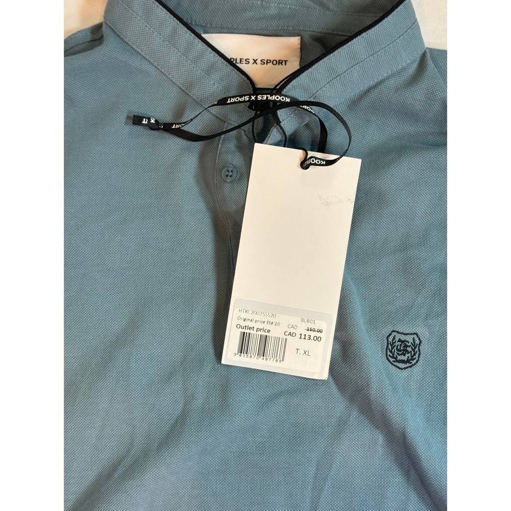 The Kooples Sport Mens Band Collar Pique Polo Shirt Blue Grey XL NWT